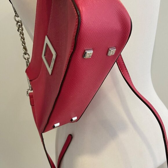 Joseph Ribkoff designer Pink Crossbody Bag With Chain Strap & Silver Accents - Picture 5 of 16